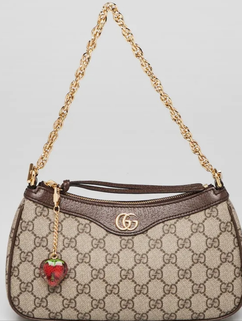 Gucci Beige/Brown GG Supreme Canvas Crossbody with Green-Red Strap - Picture 2 of 16